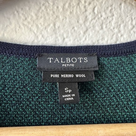 $ 198 Talbots Navy & Green Plaid 100% Pure Merino Wool Open Long Cardigan Size S - Picture 5 of 7